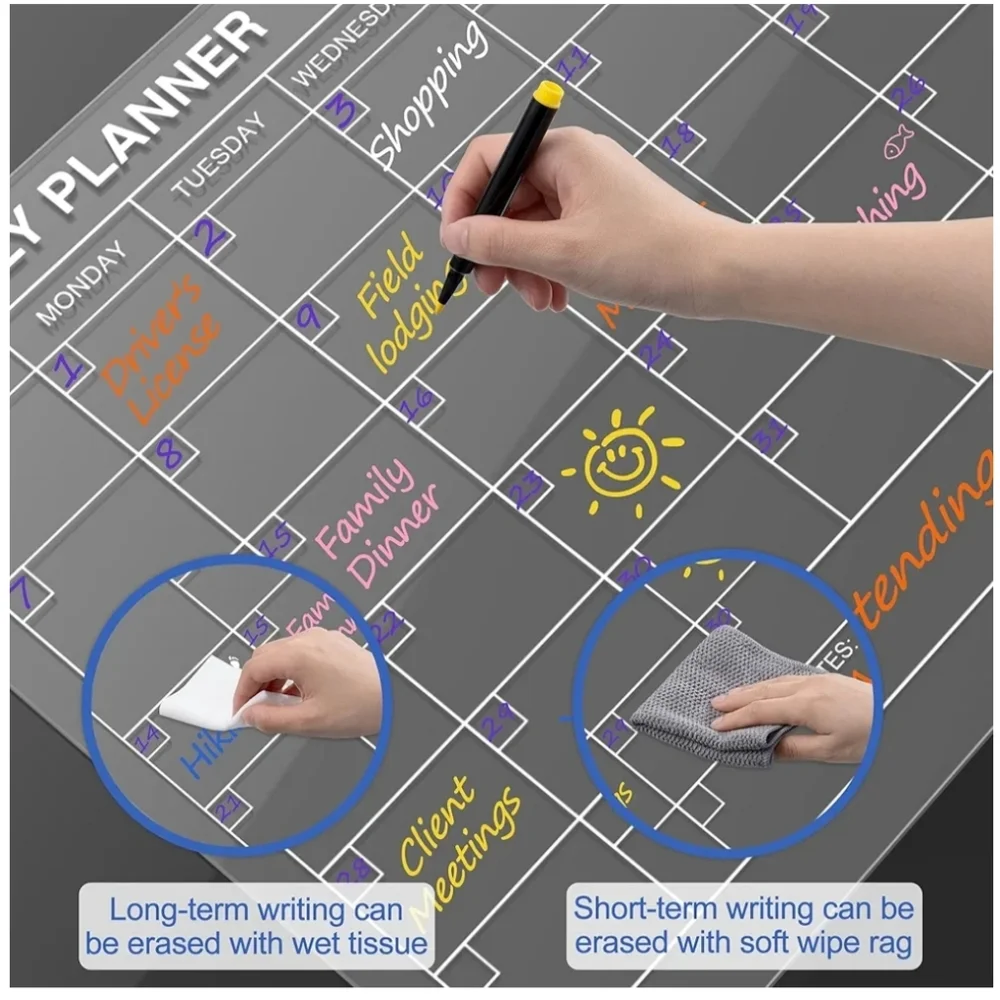 HBlife Clear Acrylic Magnetic Monthly Weekly Calendar and Memo Board for Fridge